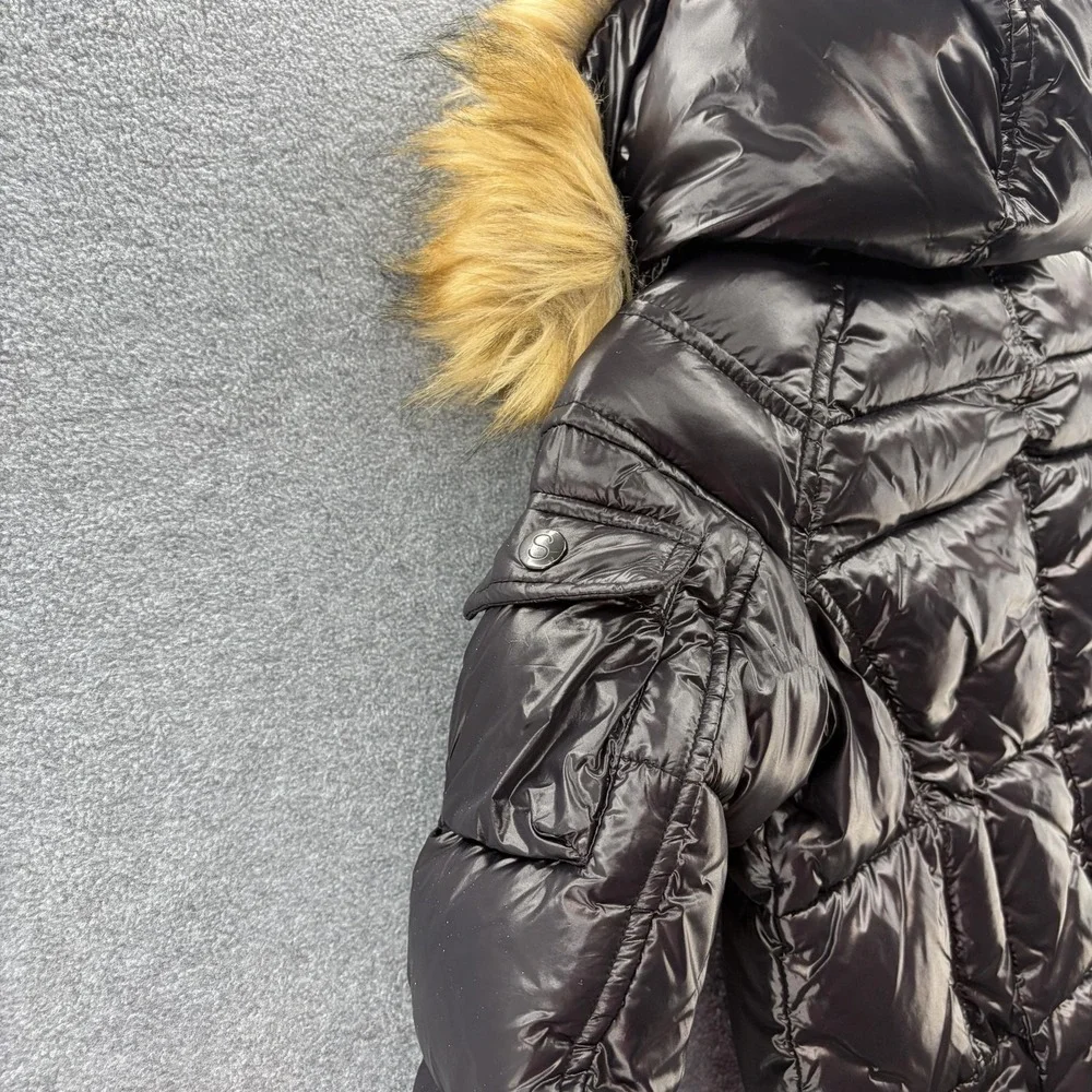 S13 Puffer Jacket Youth Girls 8 Black Hooded Faux Fur Trim Winter Coat